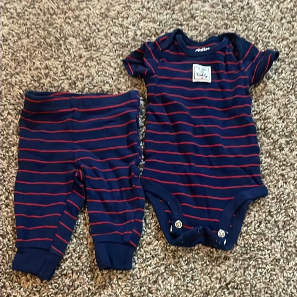Child of Mine Navy and Red Striped Matching Set